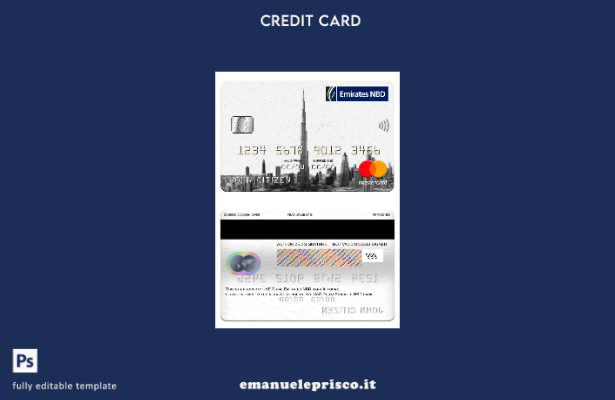 modello di carta mastercard bancaria NBD degli Emirati Arabi Uniti in stile veri